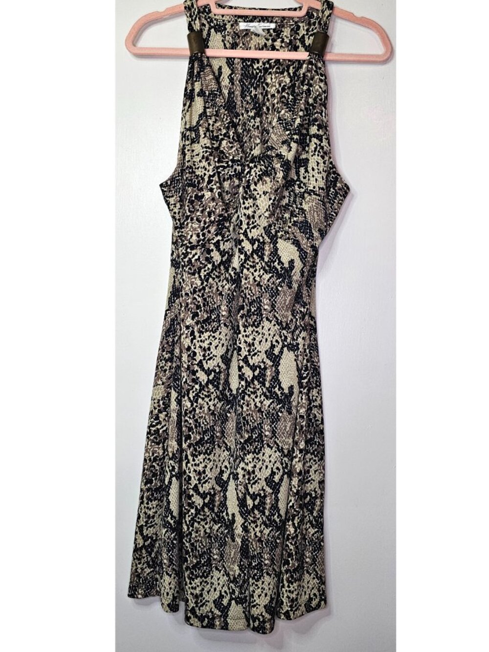 Kenneth Cole New York Snakeskin Python Print Sleeveless Faux Wrap Midi Dress XL